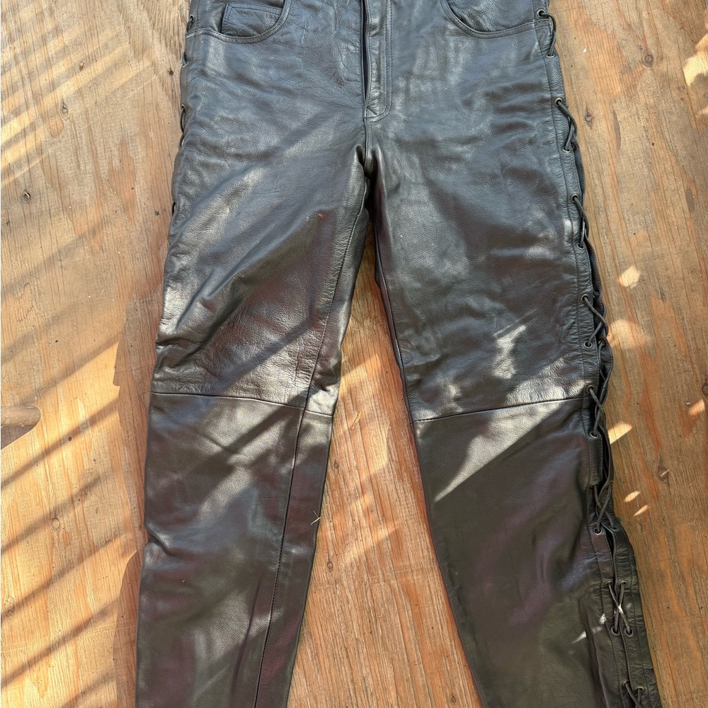 Unik Black Leather Lace-Up Men’s Pants
